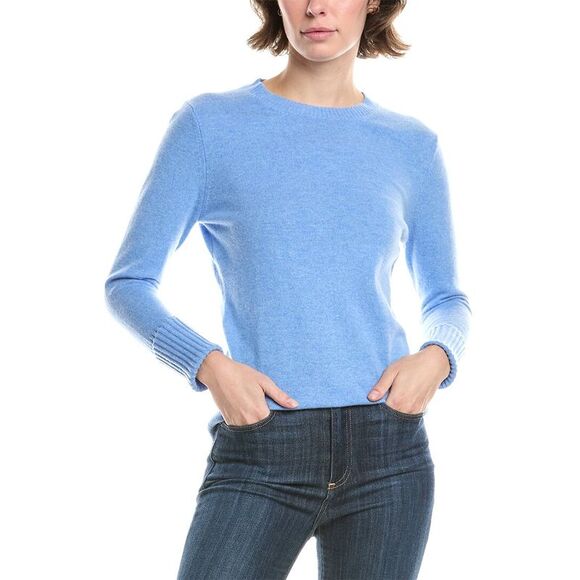 Forte Cashmere WomensCrewneck Cashmere Sweater Blue